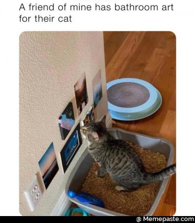 A friend of mine had bathroom art for their cat