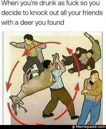 When you re drunk as fuck so you to knock out all your friends deer you found IF 